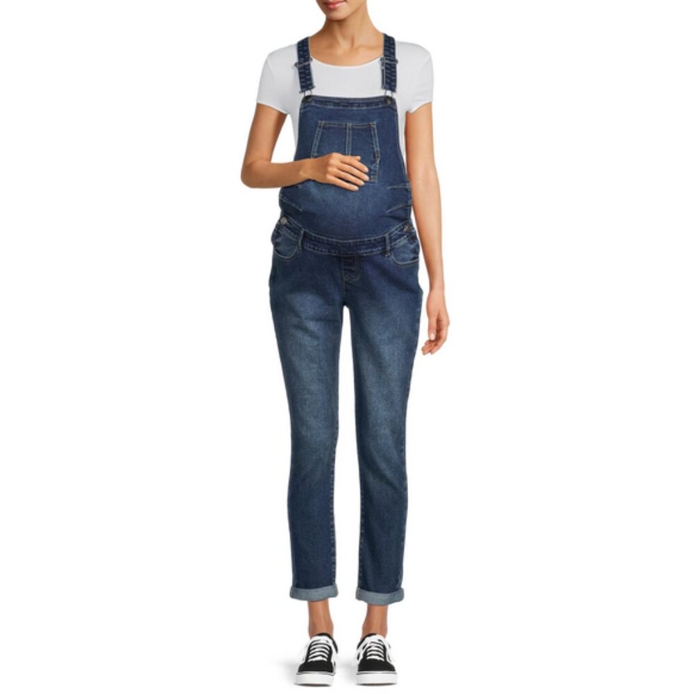 Alivia Ford Maternity Denim Overalls with Belly Dart and 1" Double Roll Cuffs
